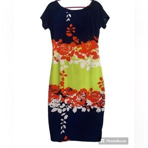 Beautiful navy, orange, and lime colored dress size L